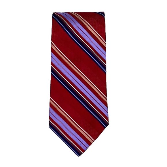Ike Behar New York Tie Imported Silk Red Stripe Mens - Picture 1 of 4
